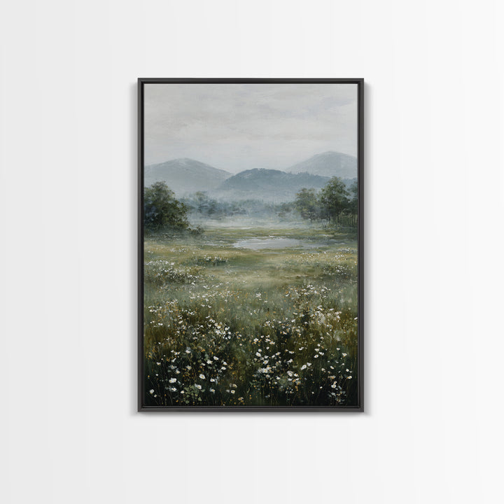 Wildflower Meadow under Soft Summer Sky Canvas Print, Nature Art, Painting, Living Room Decor, Nature, Modern Wall Art, NAT-2x3-82