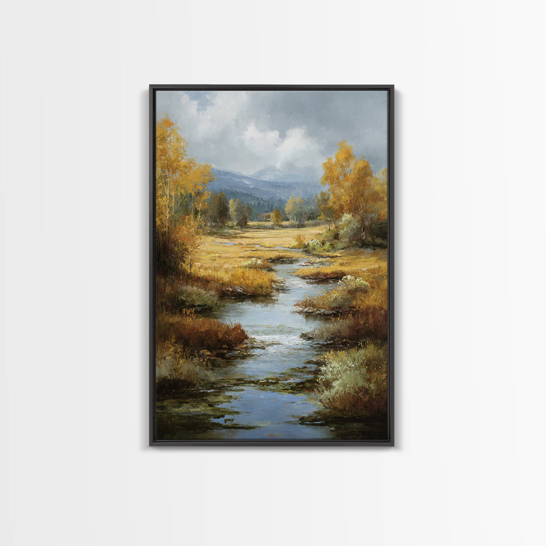 Autumn Leaves Floating on Quiet Stream Canvas Print, Nature Art, Mushroom, Living Room Decor, Abstract Art, Nature, NAT-2x3-86