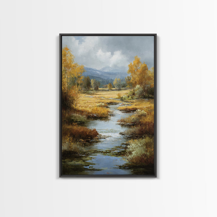 Autumn Leaves Floating on Quiet Stream Canvas Print, Nature Art, Mushroom, Living Room Decor, Abstract Art, Nature, NAT-2x3-86