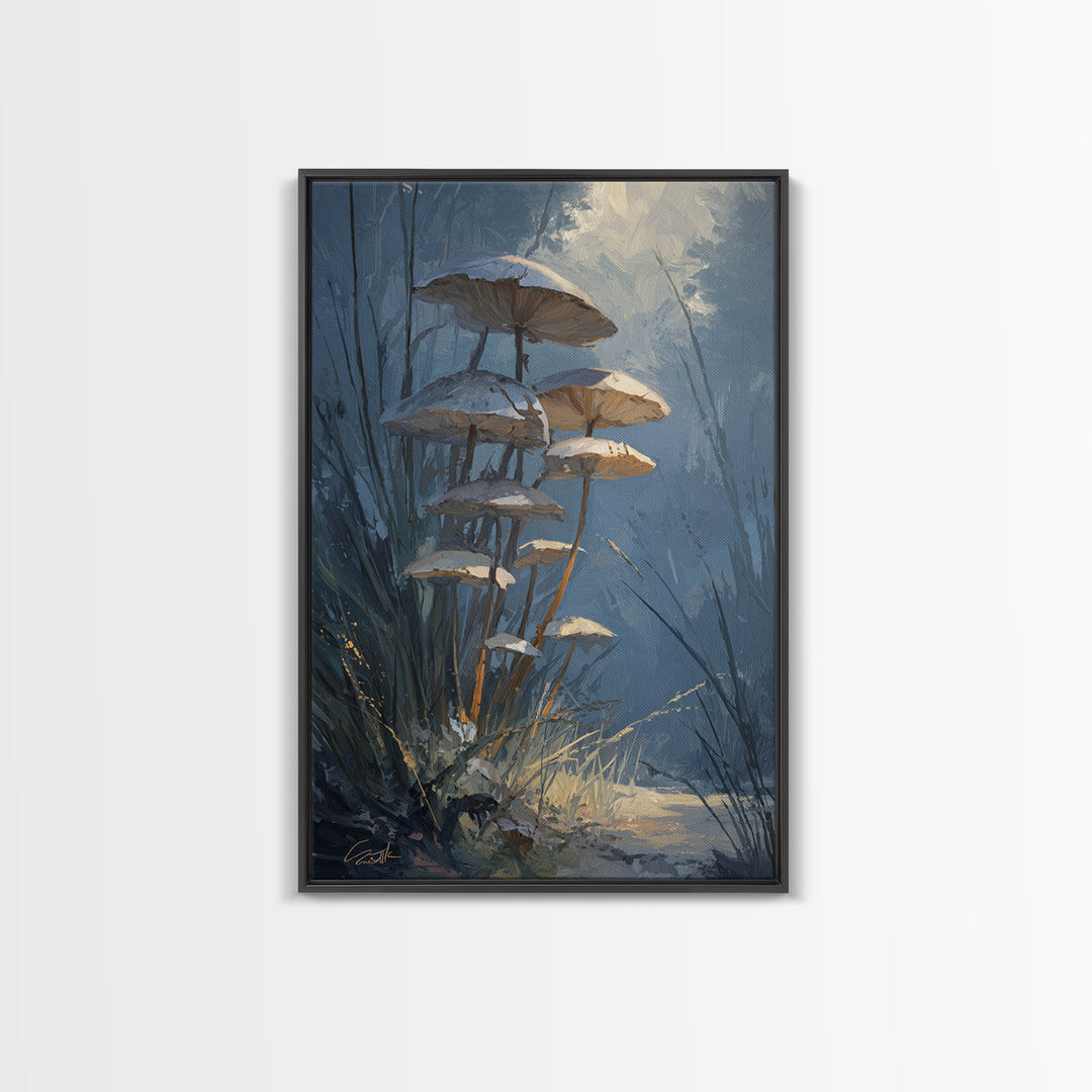 Mushroom Cluster in Enchanted Woodland Framed Canvas Print, Nature Art, 3d Wall Art, Living Room Decor, Fine Art, Nature, NAT-2x3-87