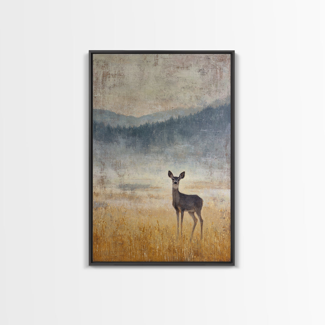 Deer Standing in a Golden Field Framed Canvas Print, Nature Art, Printable Wall Art, Living Room Decor, Fine Art, Nature, NAT-2x3-88