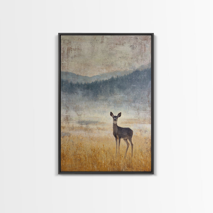 Deer Standing in a Golden Field Framed Canvas Print, Nature Art, Printable Wall Art, Living Room Decor, Fine Art, Nature, NAT-2x3-88