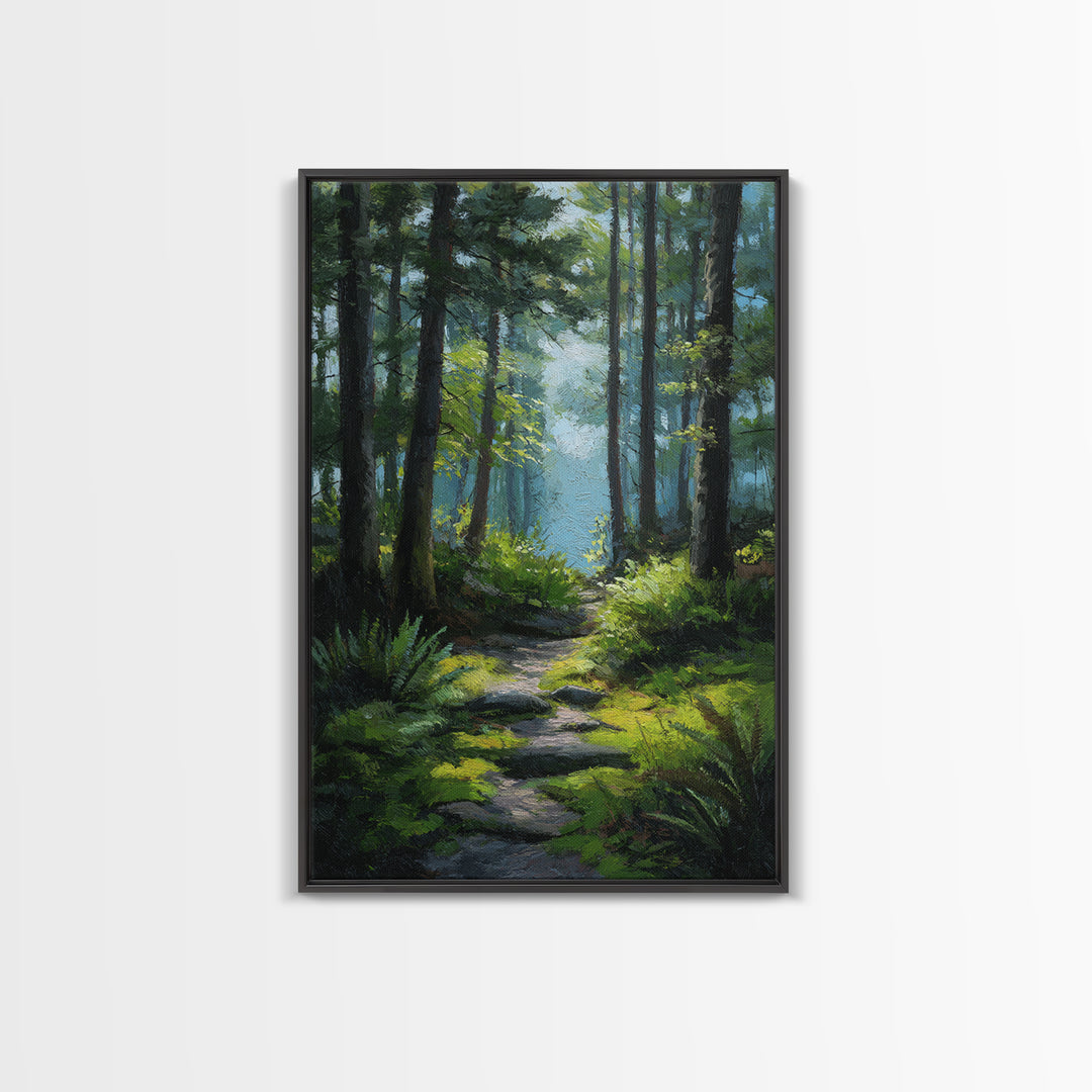 Sunlit Forest Path Canvas Print, Nature Art, Poster, Living Room Decor, Fine Art, Nature, Abstract Wall Art, 3d Wall Art, NAT-2x3-9