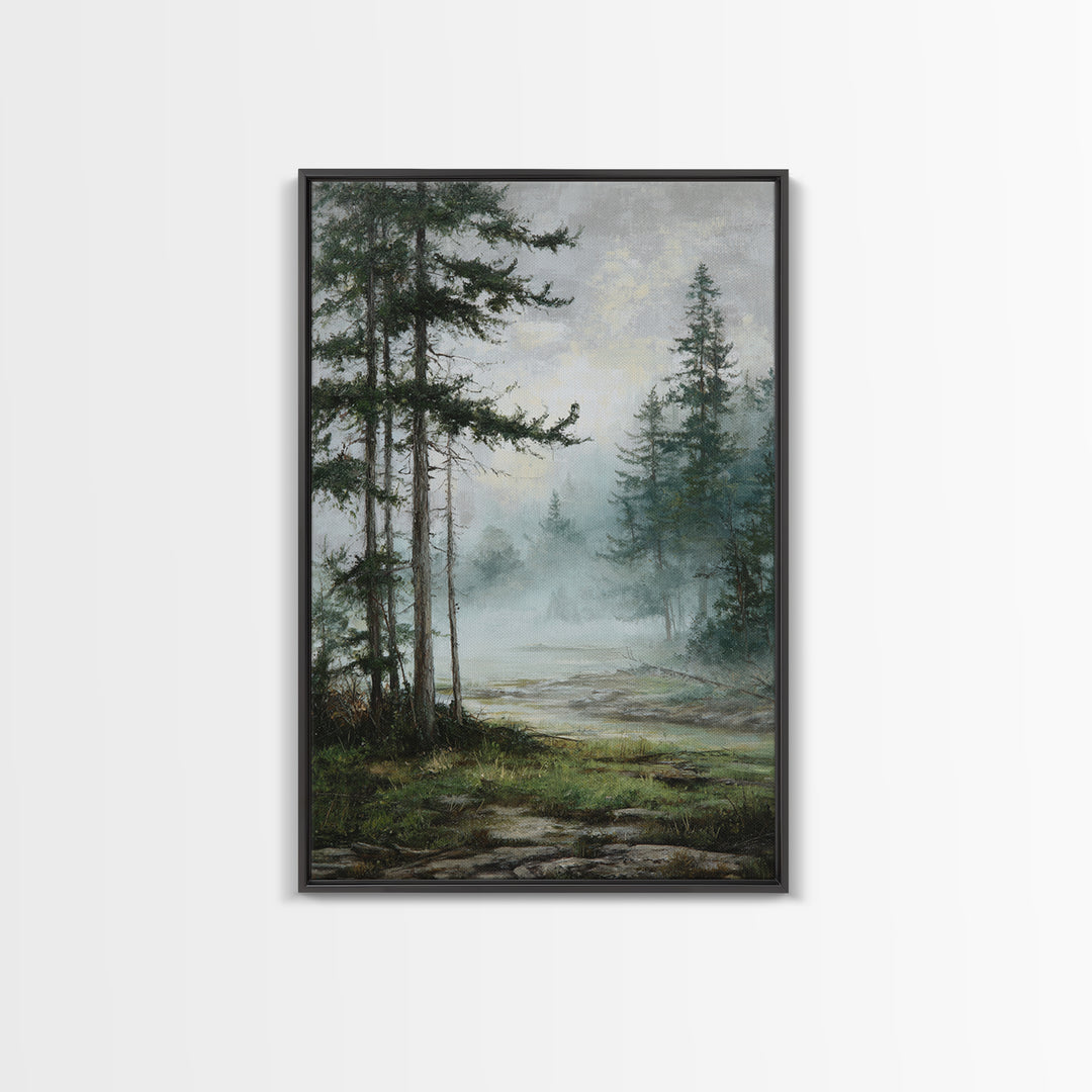 Moody Pine Forest Framed Canvas Print, Nature Art, Framed Art, Living Room Decor, Nature, Botanical Art, Digital Download Art, NAT-2x3-97