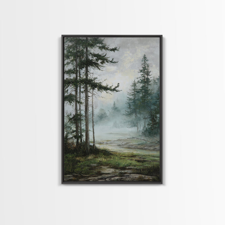Moody Pine Forest Framed Canvas Print, Nature Art, Framed Art, Living Room Decor, Nature, Botanical Art, Digital Download Art, NAT-2x3-97