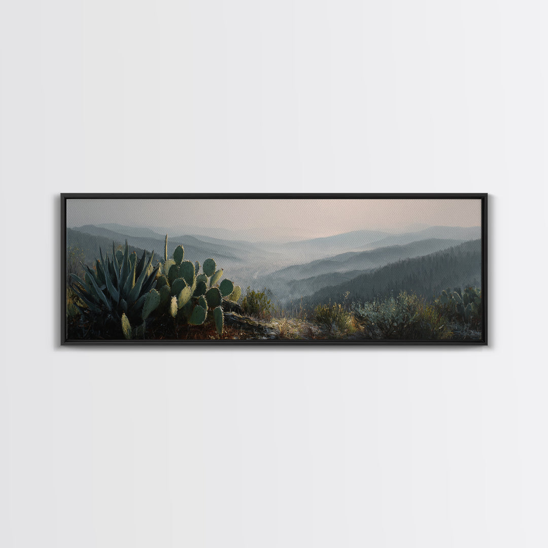 Desert Cactus Blooming After Rain Framed Canvas Print, Nature Art, Botanical Art, Living Room Decor, Watercolor Art, Nature, NAT-3x1-12