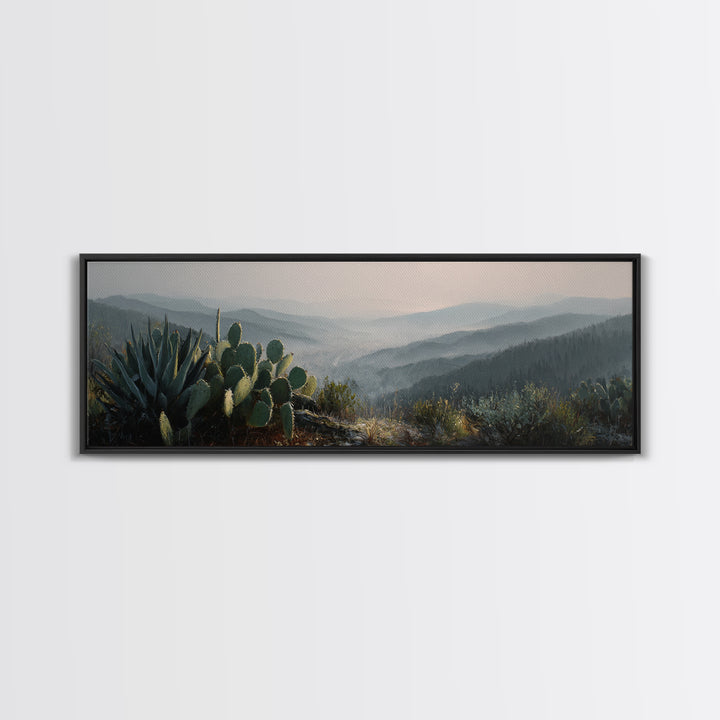 Desert Cactus Blooming After Rain Framed Canvas Print, Nature Art, Botanical Art, Living Room Decor, Watercolor Art, Nature, NAT-3x1-12