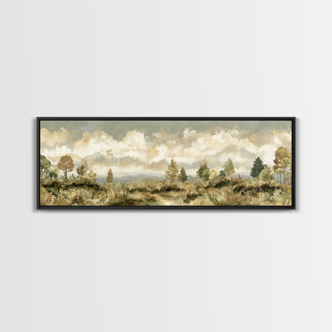 Sunlit Forest Path Framed Canvas Print, Nature Art, Modern Wall Art, Living Room Decor, Fine Art, Nature, Mountain Art, NAT-3x1-17