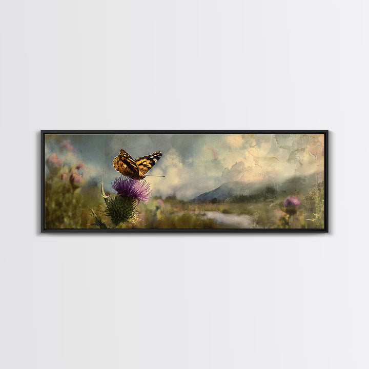 Butterfly Resting on a Blooming Thistle Canvas Print, Nature Art, Ocean Art, Living Room Decor, Fine Art, Nature, Art Print, NAT-3x1-20