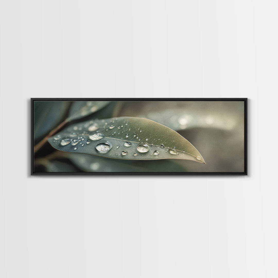 Rain Drops on a Large Green Leaf Canvas Print, Nature Art, Living Room Wall Art, Living Room Decor, Fine Art, Nature, NAT-3x1-25