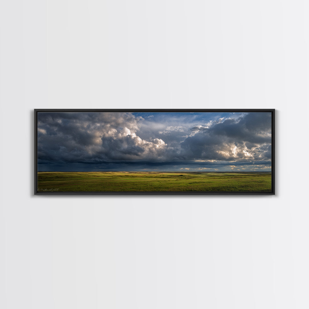 Storm Clouds over a Rolling Prairie Canvas Print, Nature Art, Wall Art, Living Room Decor, Fine Art, Nature, Wood Wall Art, NAT-3x1-30