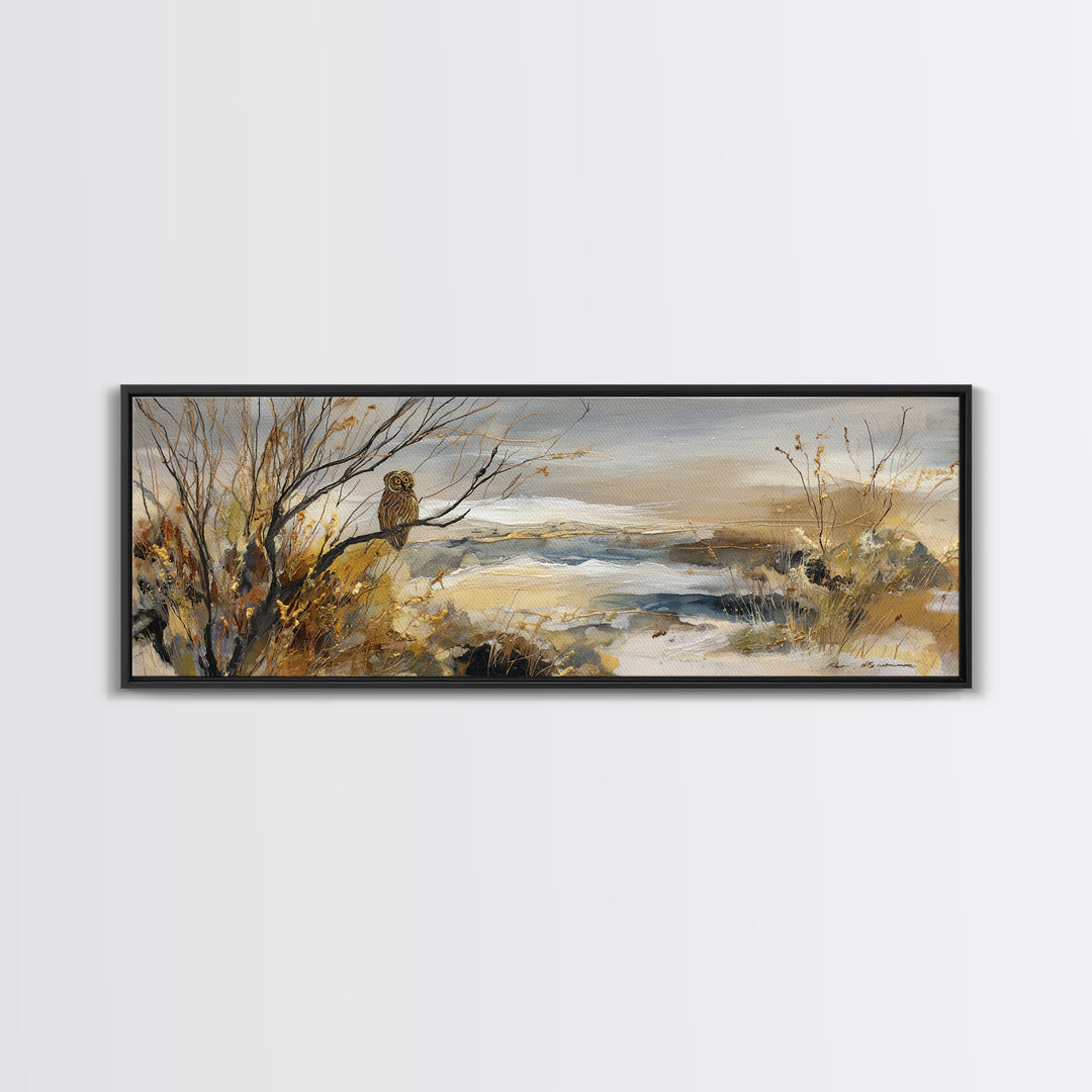 Owl in Moonlit Branches Canvas Print, Nature Art, Art Print, Living Room Decor, Oil Painting, Nature, Printable Wall Art, NAT-3x1-35