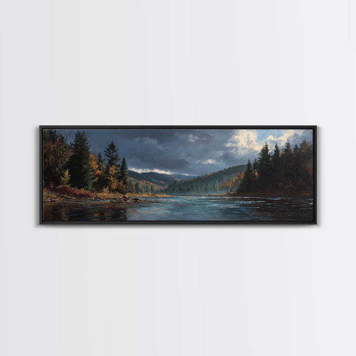 Autumn Leaves Floating on Quiet Stream Canvas Print, Nature Art, 3d Wall Art, Living Room Decor, Nature, Nature Wall Art, NAT-3x1-46
