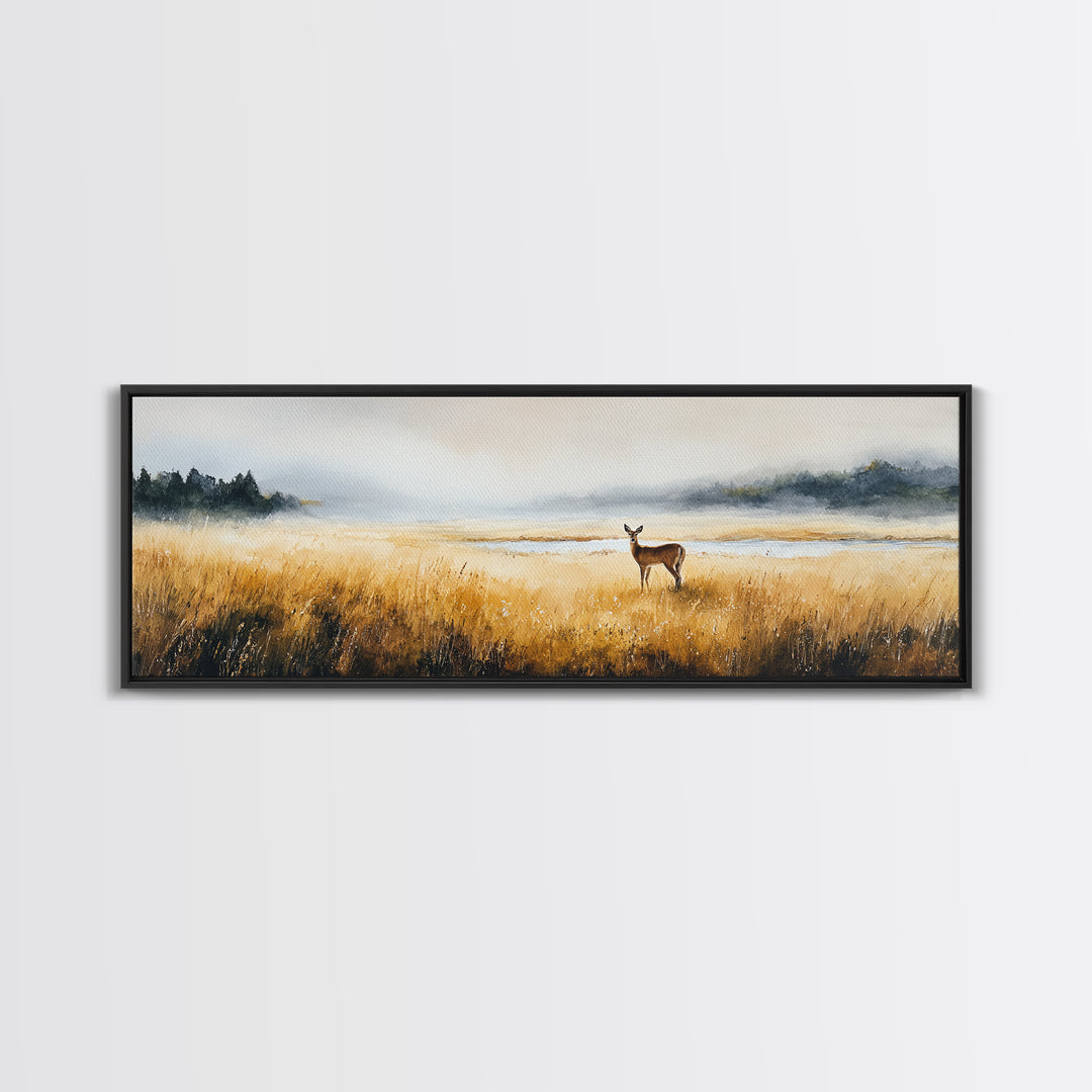 Deer Standing in a Golden Field Canvas Print, Nature Art, Art Print, Living Room Decor, Fine Art, Nature, Printable Wall Art, NAT-3x1-48