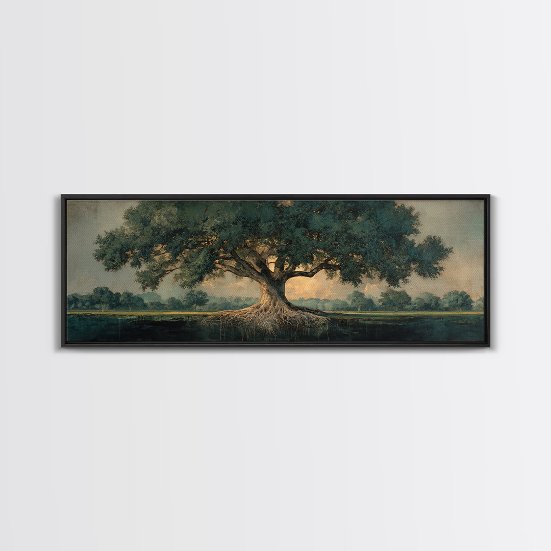 Tree of Life Framed Canvas Print, Nature Art, Living Room Decor, Oil Painting, Nature, Framed Art, Wood Wall Art, NAT-3x1-55