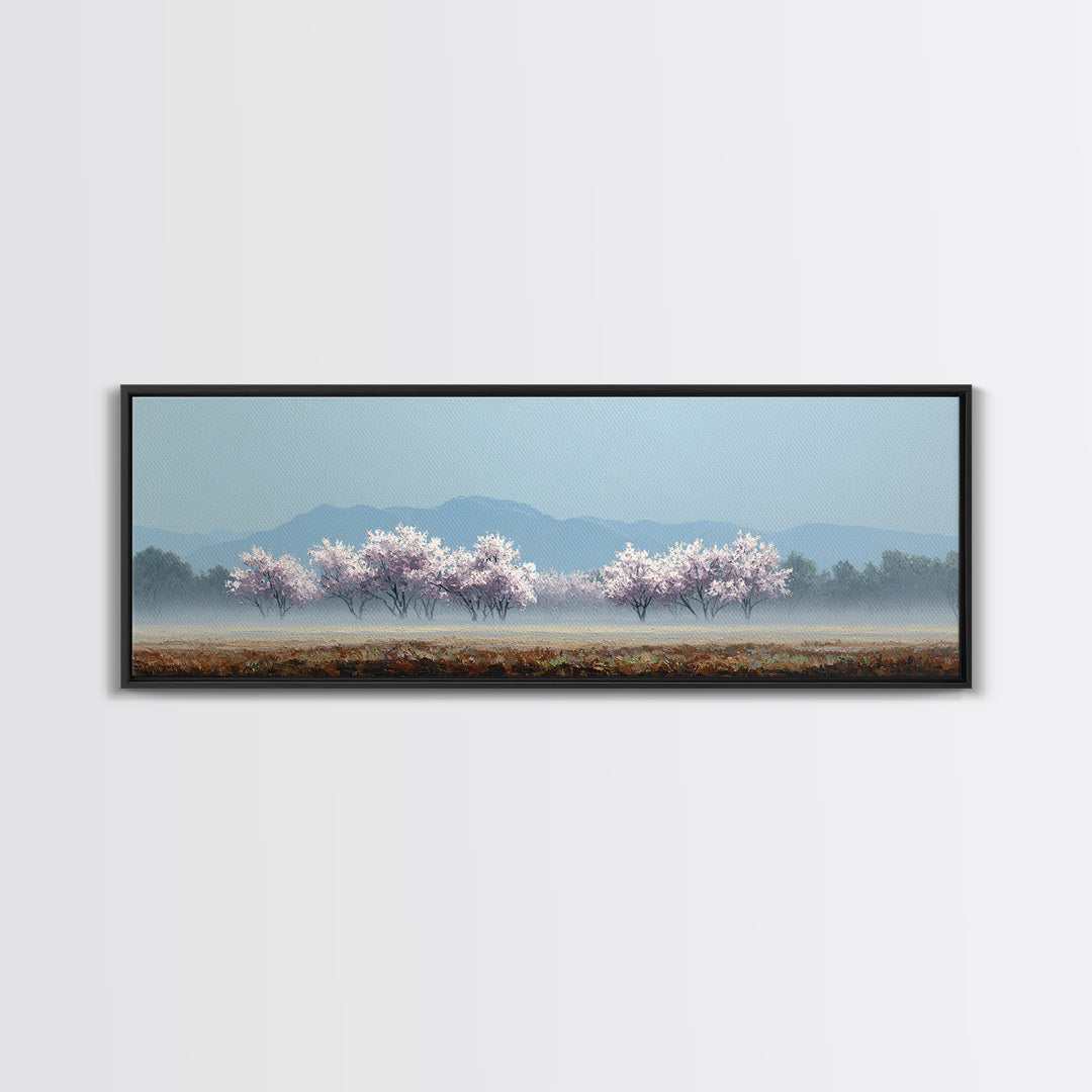 Spring Cherry Blossoms Framed Canvas Print, Nature Art, Textured Painting, Living Room Decor, Fine Art, Nature, NAT-3x1-56