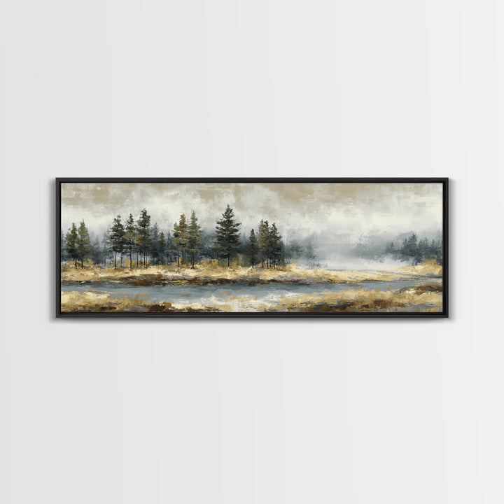 Moody Pine Forest Framed Canvas Print, Nature Art, Mountain Wall Art, Living Room Decor, Fine Art, Nature, Fine Art Print, NAT-3x1-57