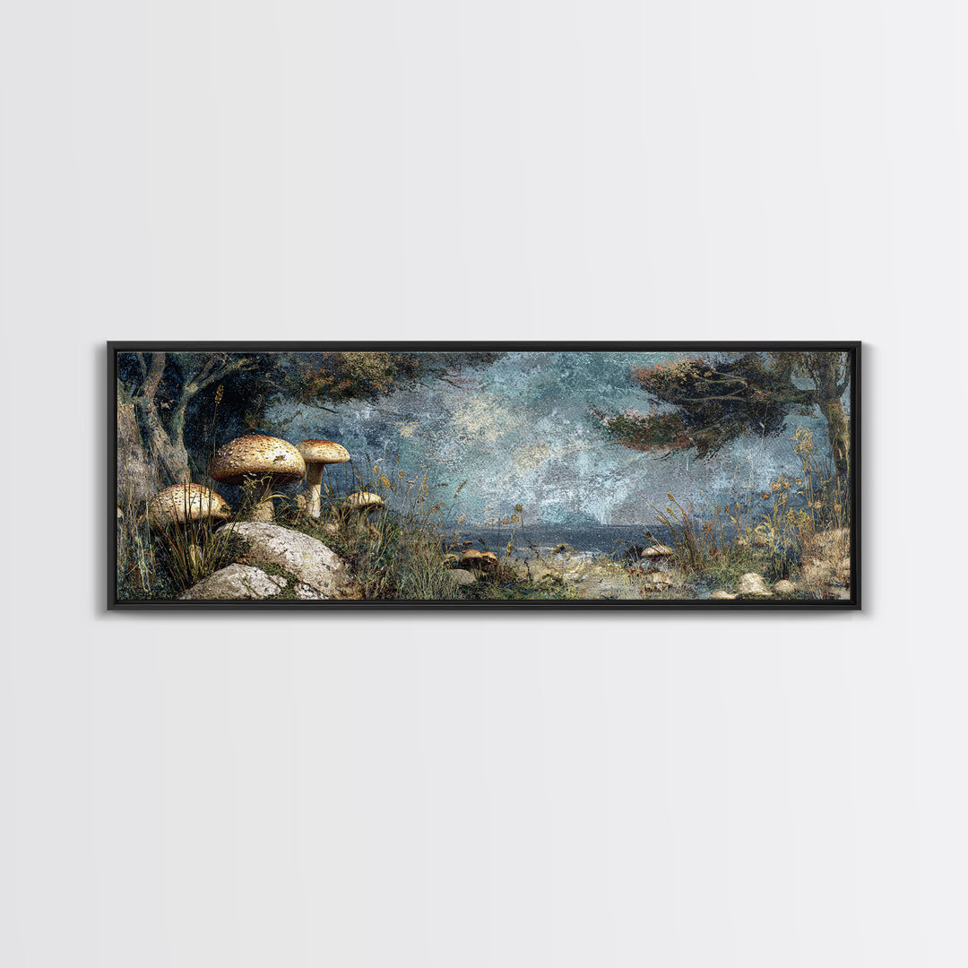 Mushroom Cluster in Enchanted Woodland Canvas Print, Nature Art, Original Painting, Living Room Decor, Fine Art, Nature, NAT-3x1-71