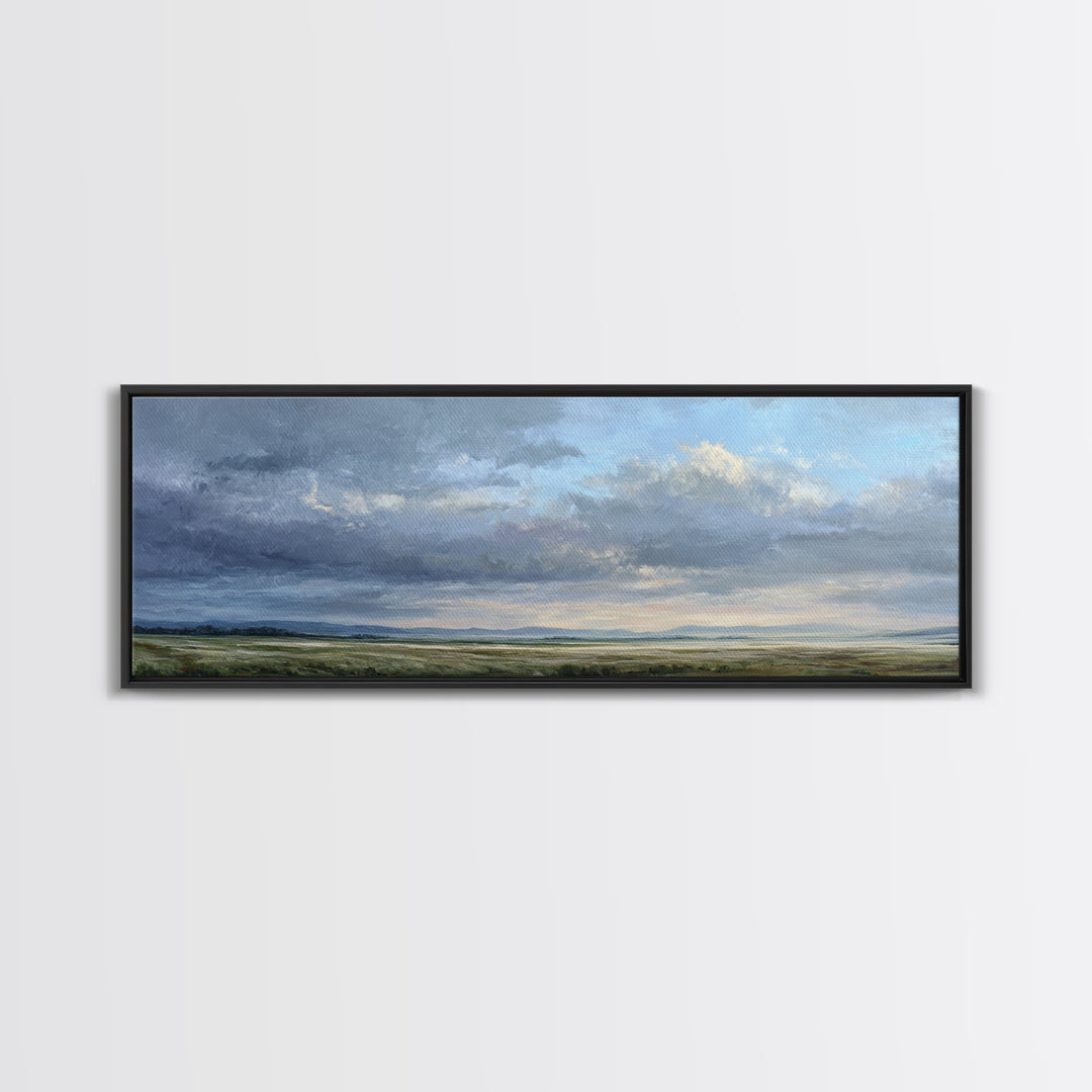 Storm Clouds over a Rolling Prairie Canvas Print, Nature Art, Poster, Living Room Decor, Fine Art, Nature, Abstract Wall Art, NAT-3x1-78