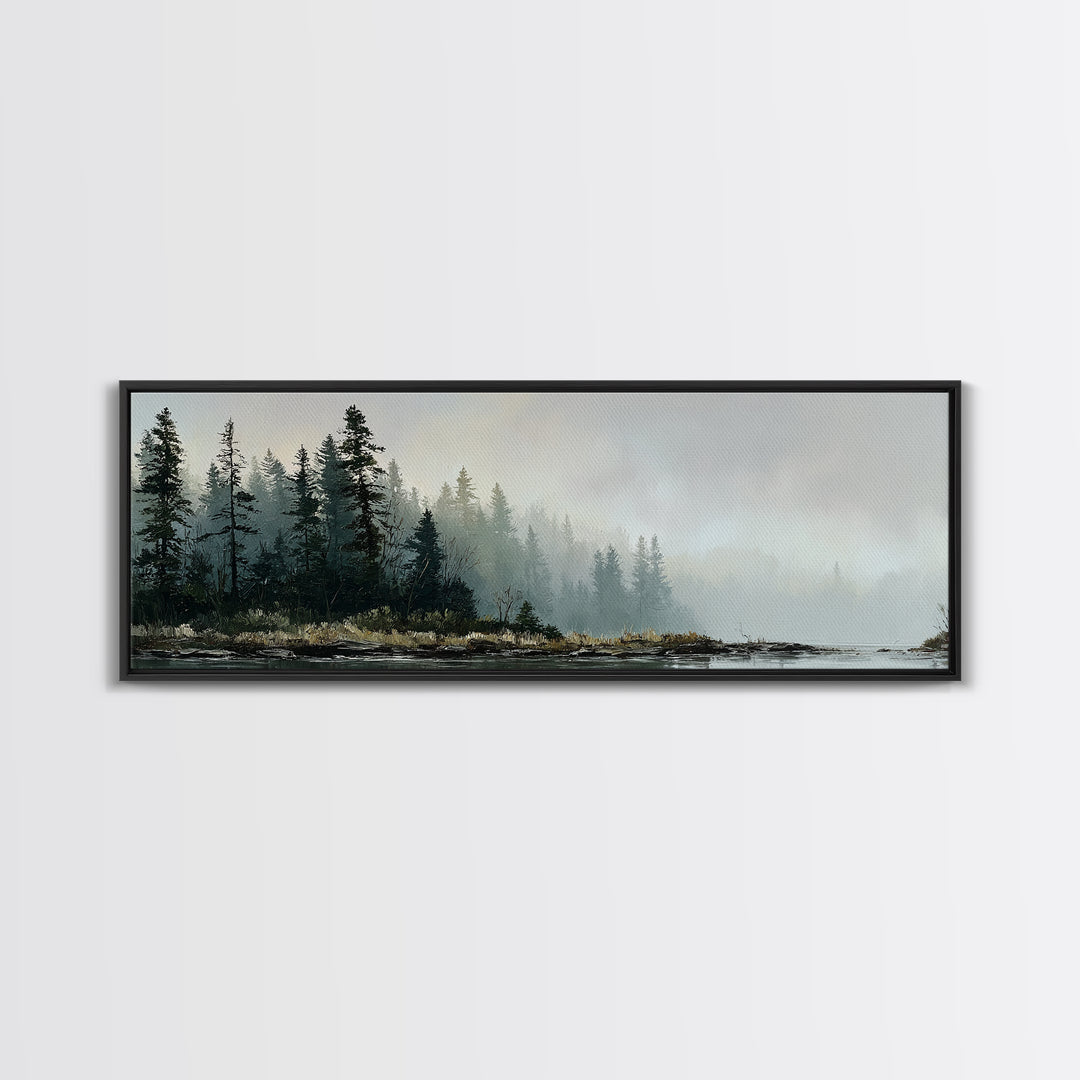 Moody Pine Forest Framed Canvas Print, Nature Art, Floral, Living Room Decor, Fine Art, Nature, Moss Art, Landscape Art, NAT-3x1-9