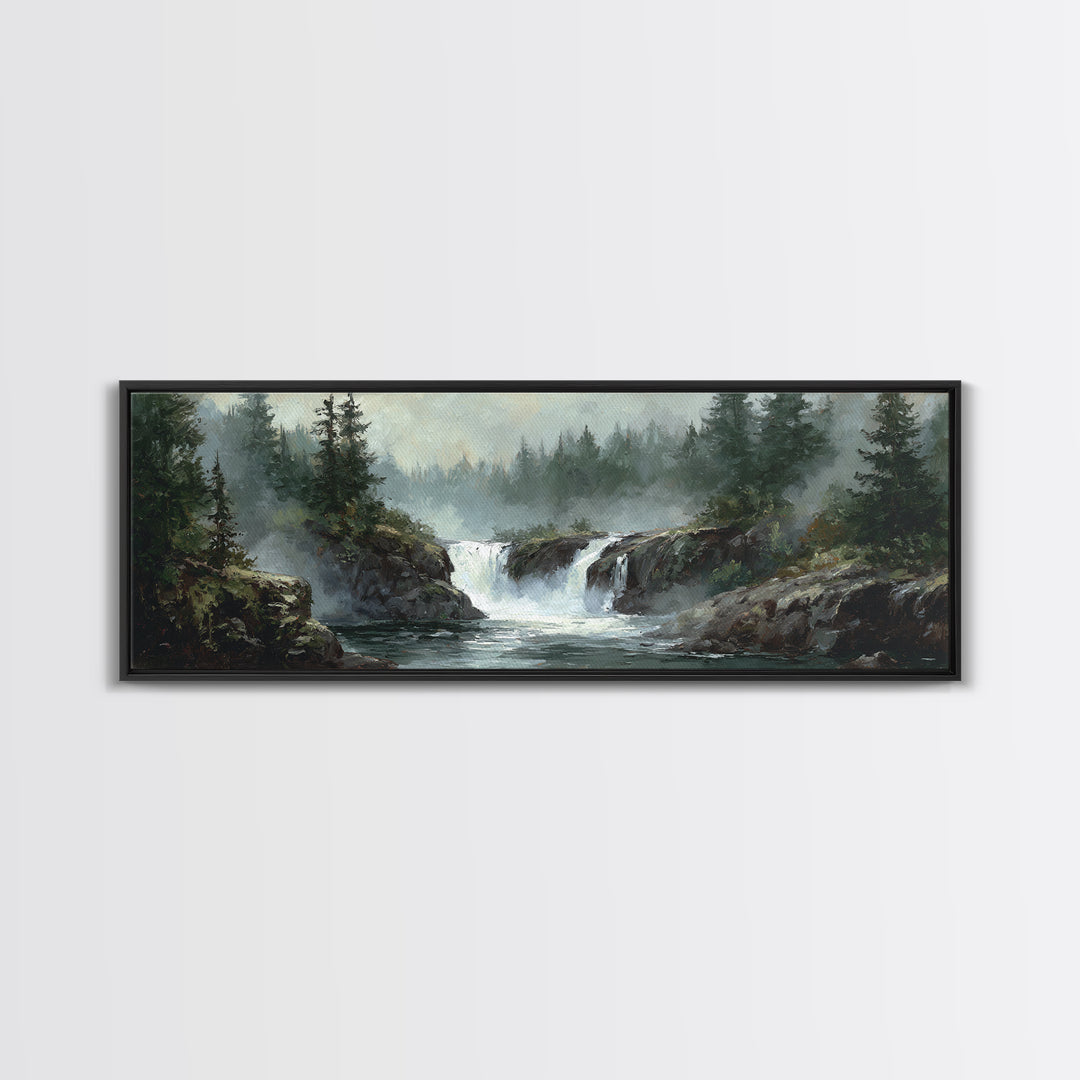 Waterfall Hidden Among Dark Green Rocks Canvas Print, Nature Art, Room Decor, Living Room Decor, Nature, Wall Hangings, NAT-3x1-91