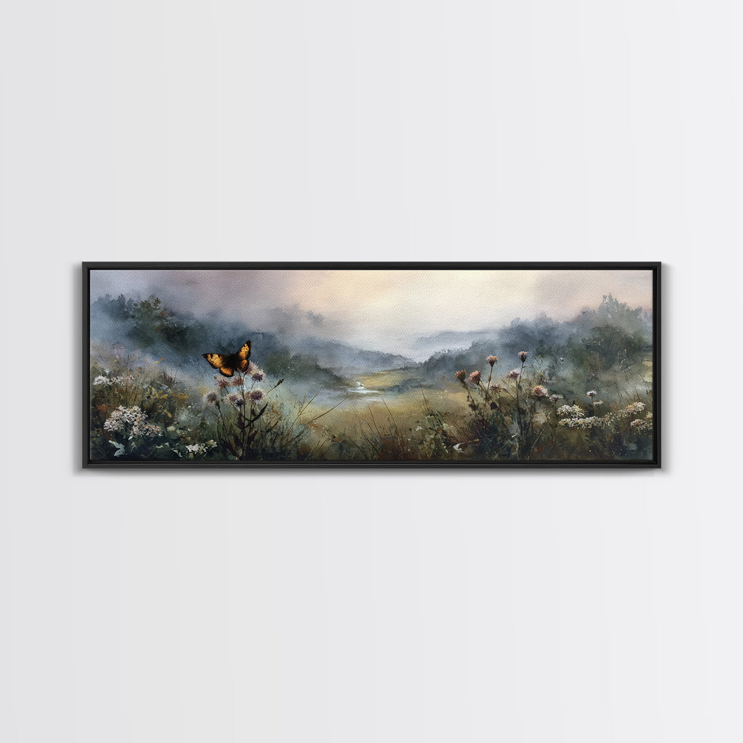 Butterfly Resting on a Blooming Thistle Canvas Print, Nature Art, Living Room Decor, Oil Painting, Nature, Modern Wall Art, NAT-3x1-92