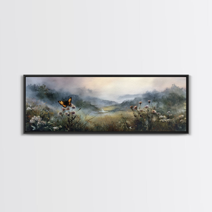 Butterfly Resting on a Blooming Thistle Canvas Print, Nature Art, Living Room Decor, Oil Painting, Nature, Modern Wall Art, NAT-3x1-92