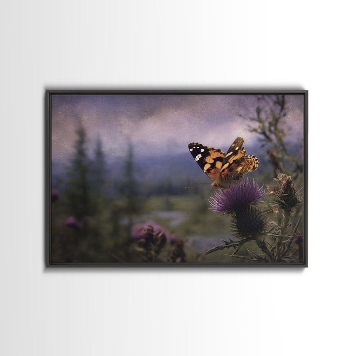 Butterfly Resting on a Blooming Thistle Canvas Print, Nature Art, Landscape Print, Living Room Decor, Fine Art, Nature, NAT-3x2-56