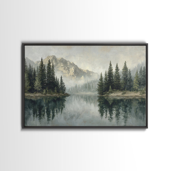 Misty Mountain Lake Canvas Print, Nature Art, Stained Glass Art, Living Room Decor, Nature, Modern Decor, Fine Art Print, NAT-3x2-57