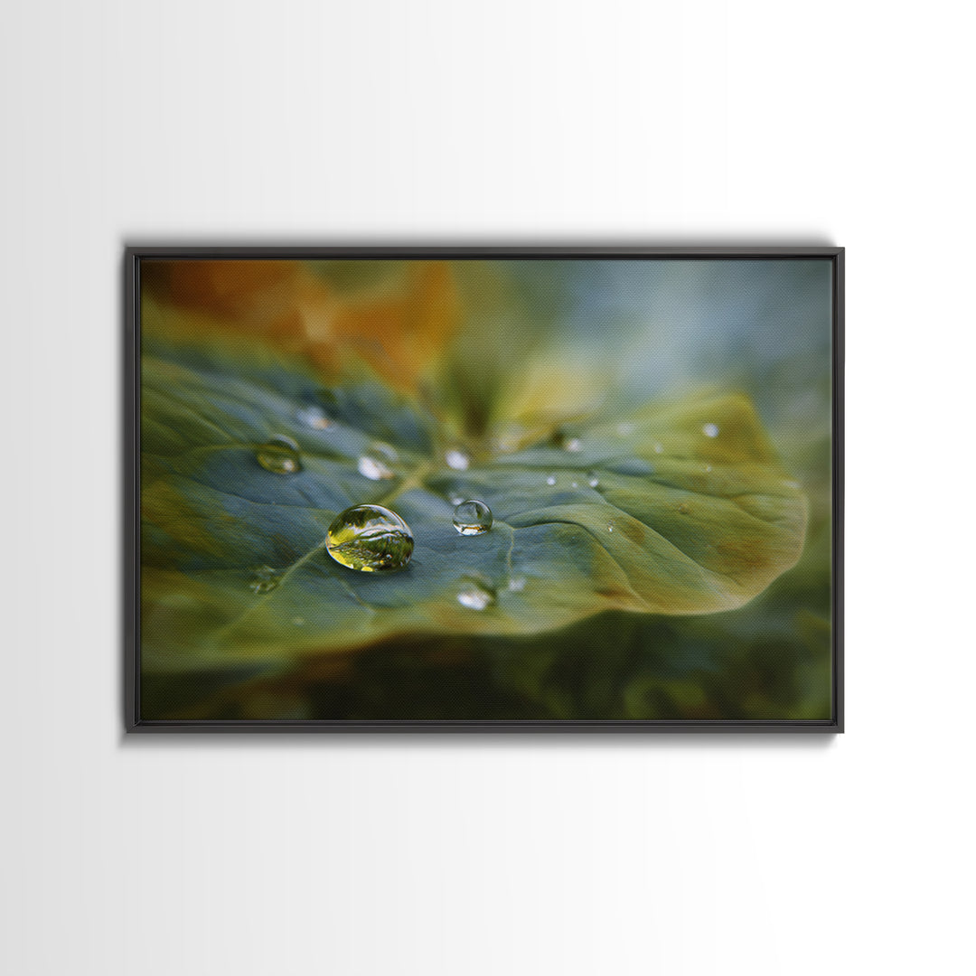 Rain Drops on a Large Green Leaf Canvas Print, Nature Art, Mountain Wall Art, Living Room Decor, Watercolor Art, Nature, NAT-3x2-61