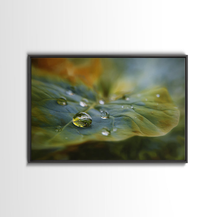 Rain Drops on a Large Green Leaf Canvas Print, Nature Art, Mountain Wall Art, Living Room Decor, Watercolor Art, Nature, NAT-3x2-61