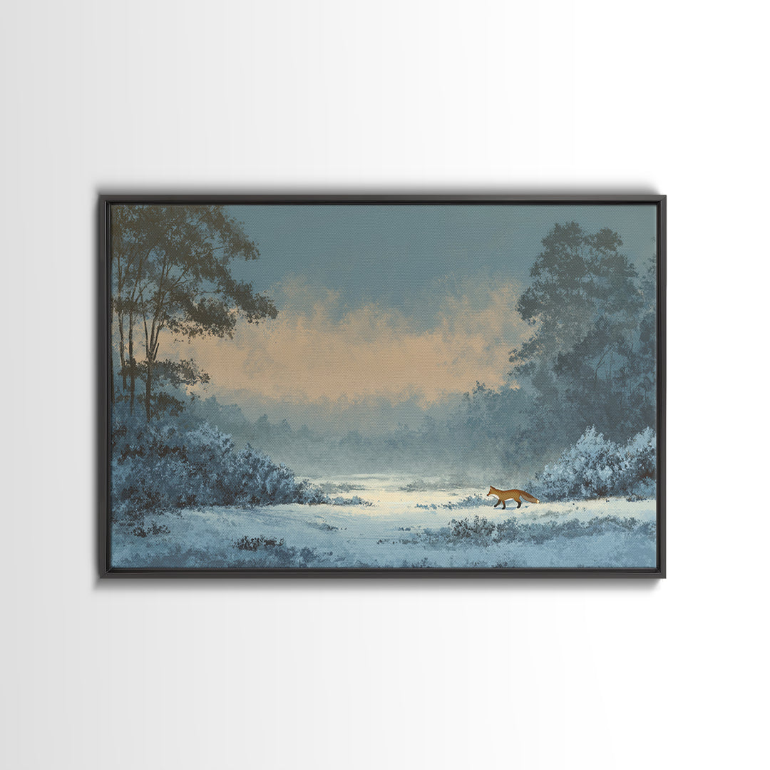 Fox Crossing a Snowy Forest Clearing Canvas Print, Nature Art, Wood Wall Art, Living Room Decor, Nature, Digital Download Art, NAT-3x2-62