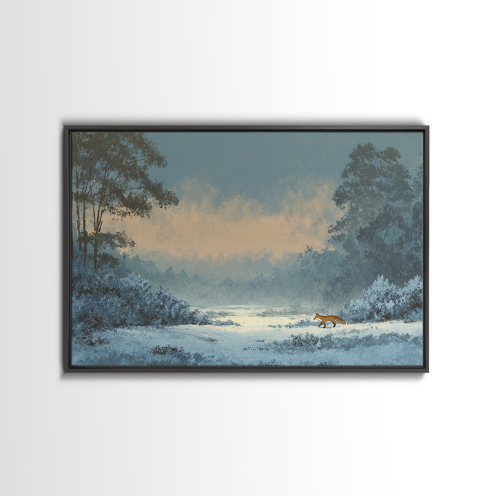 Fox Crossing a Snowy Forest Clearing Canvas Print, Nature Art, Wood Wall Art, Living Room Decor, Nature, Digital Download Art, NAT-3x2-62