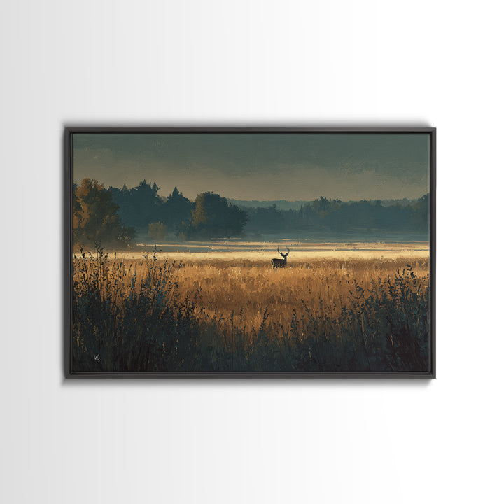 Deer Standing in a Golden Field Canvas Print, Nature Art, Boho Decor, Living Room Decor, Fine Art, Nature, Wall Decor, NAT-3x2-84
