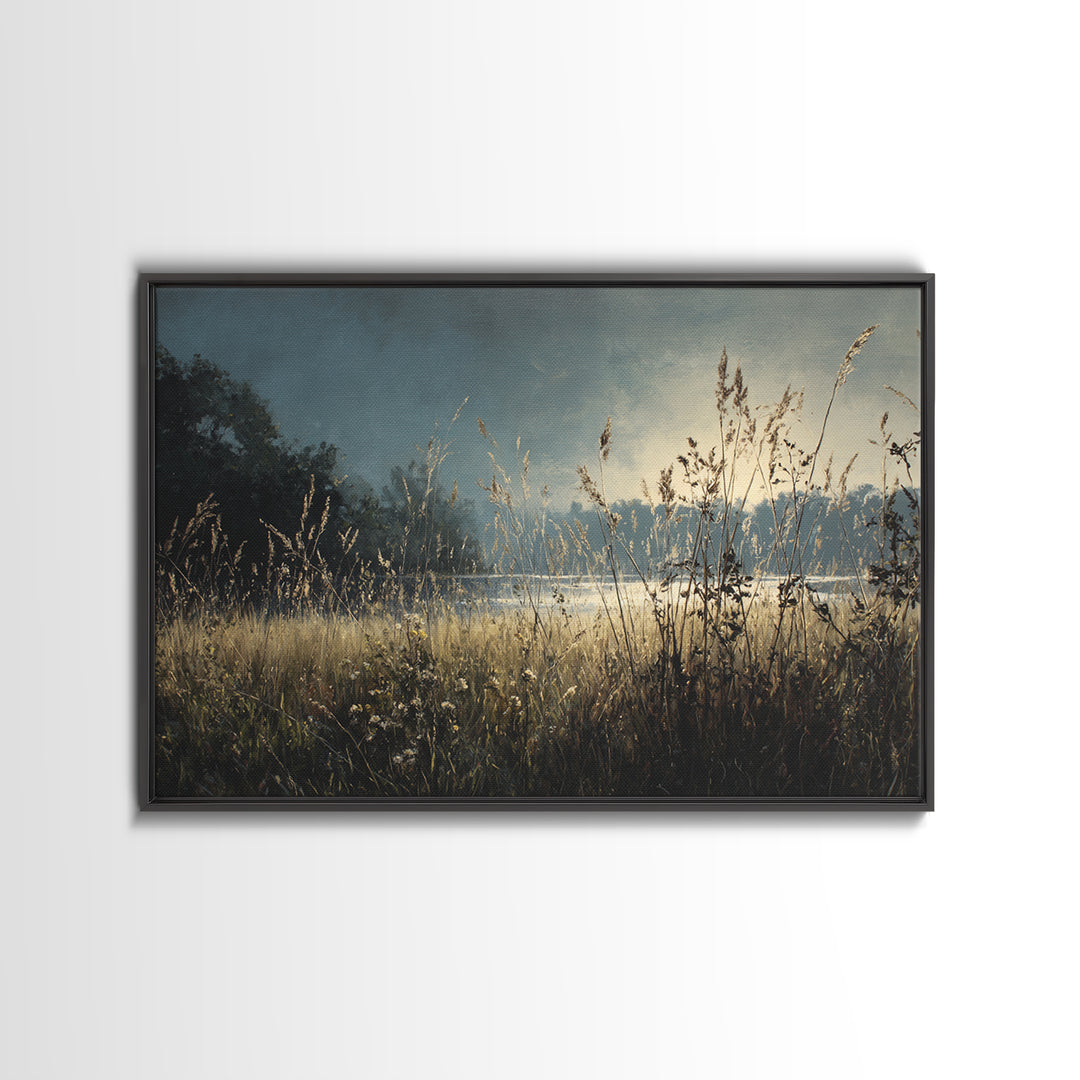 Sunrise Through Tall Grass and Wildflowers Framed Canvas Print, Nature Art, Fine Art Print, Living Room Decor, Fine Art, Nature, NAT-3x2-87