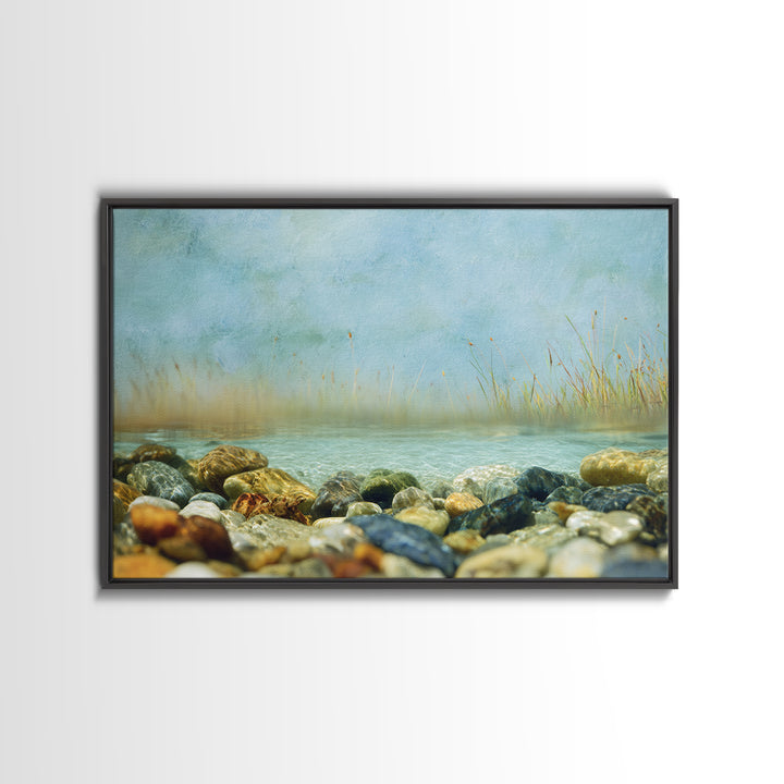 River Stones under Clear Shallow Water Canvas Print, Nature Art, Nature Wall Art, Living Room Decor, Oil Painting, Nature, NAT-3x2-89