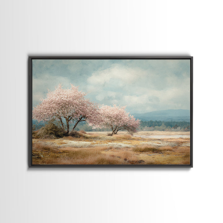 Spring Cherry Blossoms Framed Canvas Print, Nature Art, Luxury Decor, Living Room Decor, Fine Art, Nature, Mushroom, NAT-3x2-92