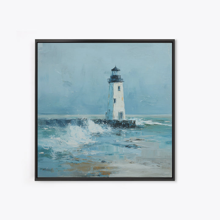 Lighthouse Standing Against Stormy Waves Canvas Print, Nautical Art, Large Wall Art, Coastal Decor, Abstract Art, Harbor, NAU-1x1-3