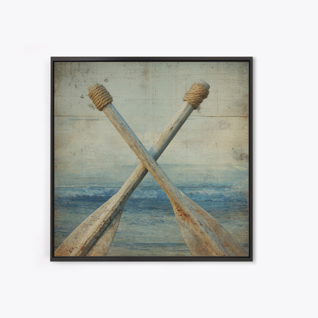 Weathered Oars Crossed Canvas Print, Nautical Art, Coastal Wall Art, Coastal Decor, Harbor, Neutral Decor, Modern Decor, NAU-1x1-35