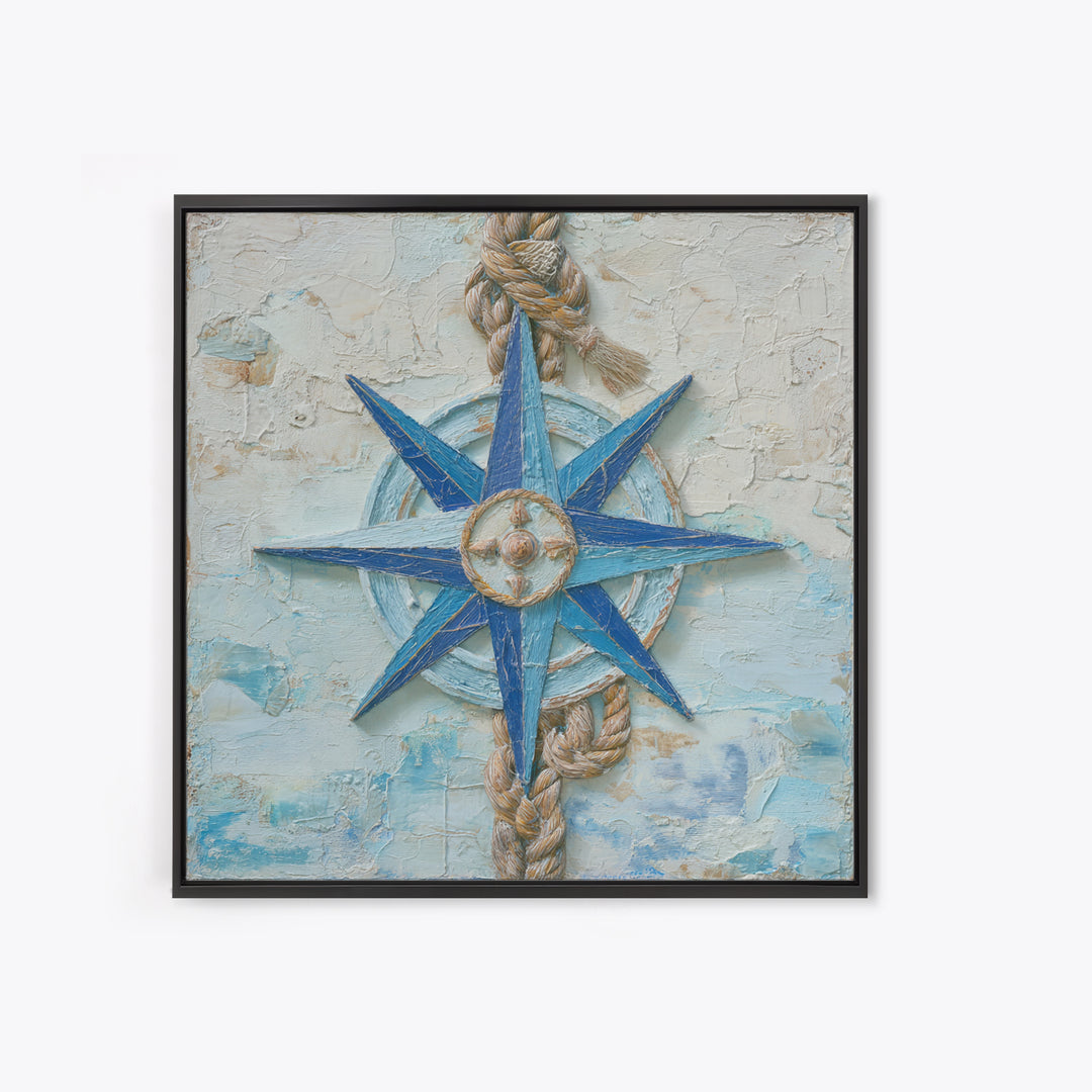 Nautical Star Compass Rose Framed Canvas Print, Nautical Art, Gallery Decor, Coastal Decor, Fine Art, Harbor, Wall Art, NAU-1x1-38