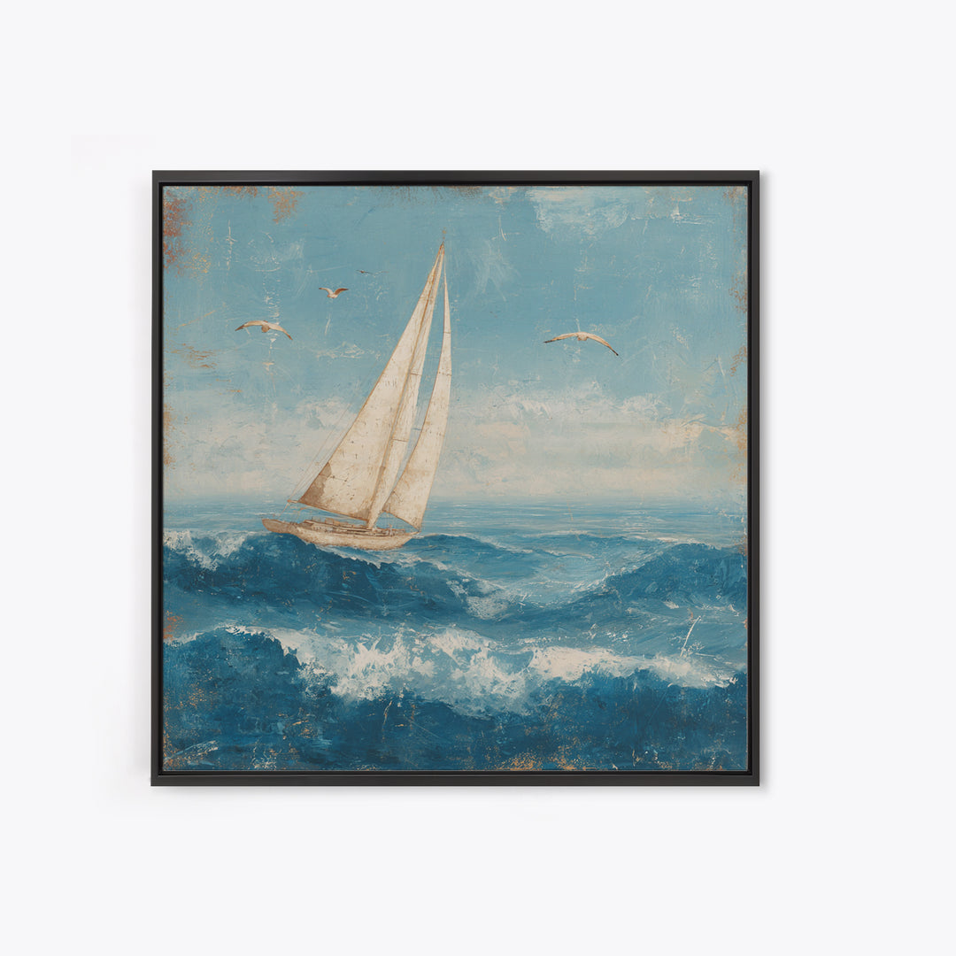 Sailboat Leaning into Wind on Blue Water Canvas Print, Nautical Art, Room Decor, Coastal Decor, Fine Art, Harbor, Printable, NAU-1x1-49