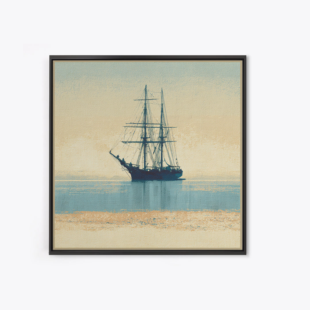 Tall Ship Silhouette at Sunset Framed Canvas Print, Nautical Art, Printable, Coastal Decor, Fine Art, Harbor, Beach Decor, NAU-1x1-8