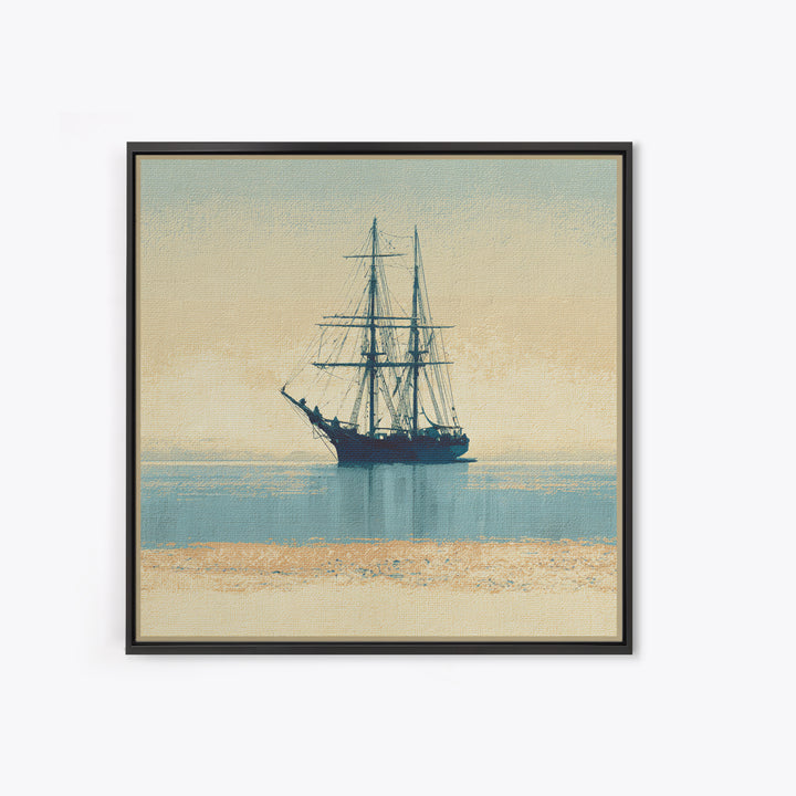Tall Ship Silhouette at Sunset Framed Canvas Print, Nautical Art, Printable, Coastal Decor, Fine Art, Harbor, Beach Decor, NAU-1x1-8