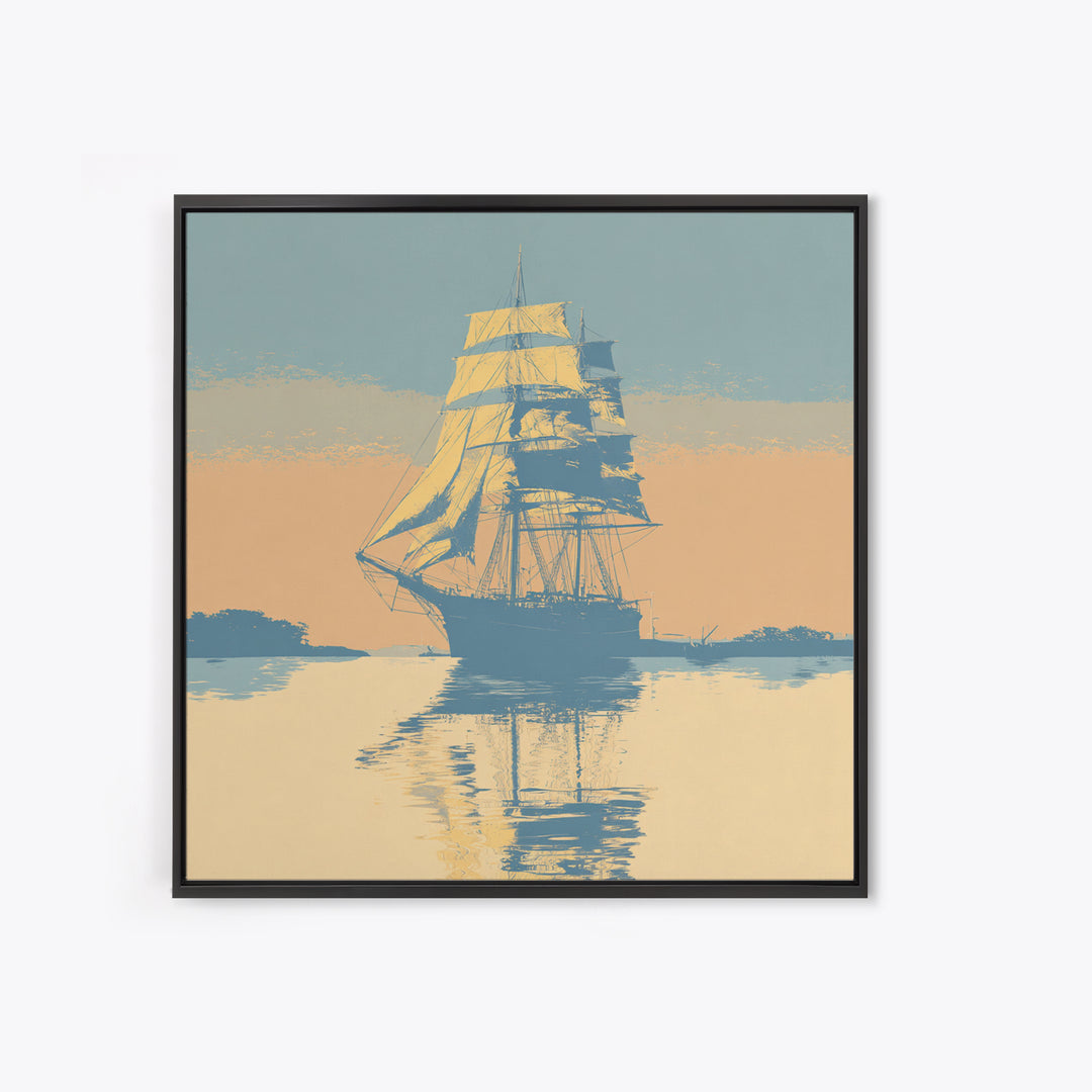 Tall Ship Silhouette at Sunset Framed Canvas Print, Nautical Art, Fine Art Print, Coastal Decor, Fine Art, Harbor, Wall Decor, NAU-1x1-80