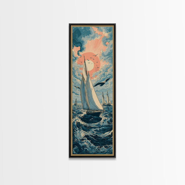 Sailor Tattoo Swallow and Anchor Framed Canvas Print, Nautical Art, Coastal Wall Decor, Coastal Decor, Fine Art, Harbor, NAU-1x3-83