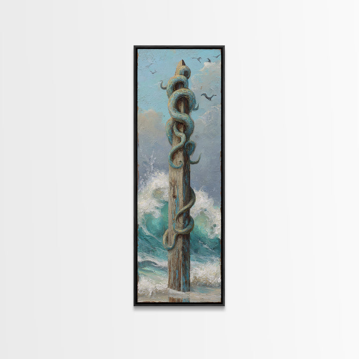 Octopus Wrapped Around an Anchor Canvas Print, Nautical Art, Boho Decor, Coastal Decor, Oil Painting, Harbor, Art Print, NAU-1x3-97