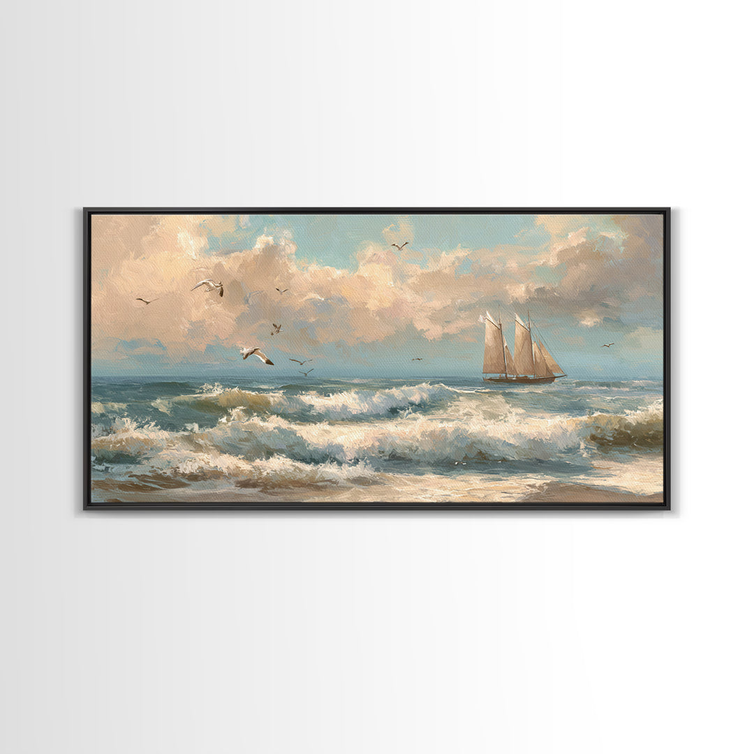 Sea Captain Portrait Framed Canvas Print, Nautical Art, Boho Decor, Coastal Decor, Fine Art, Harbor, Painting, Art Print, NAU-2x1-27