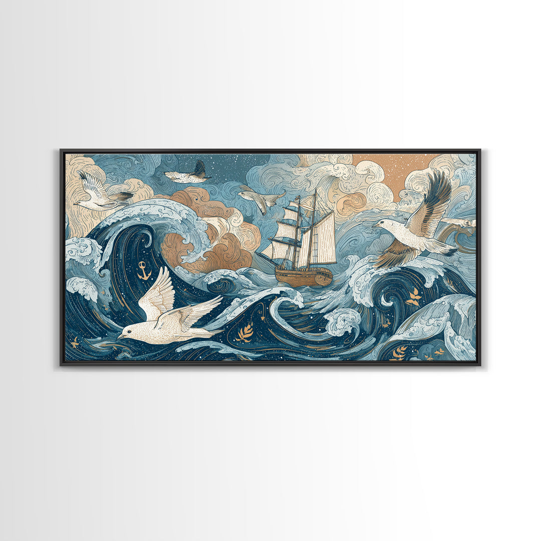 Anchor and Laurel Nautical Crest Without Text Canvas Print, Nautical Art, Printable Art, Coastal Decor, Fine Art, Harbor, NAU-2x1-49