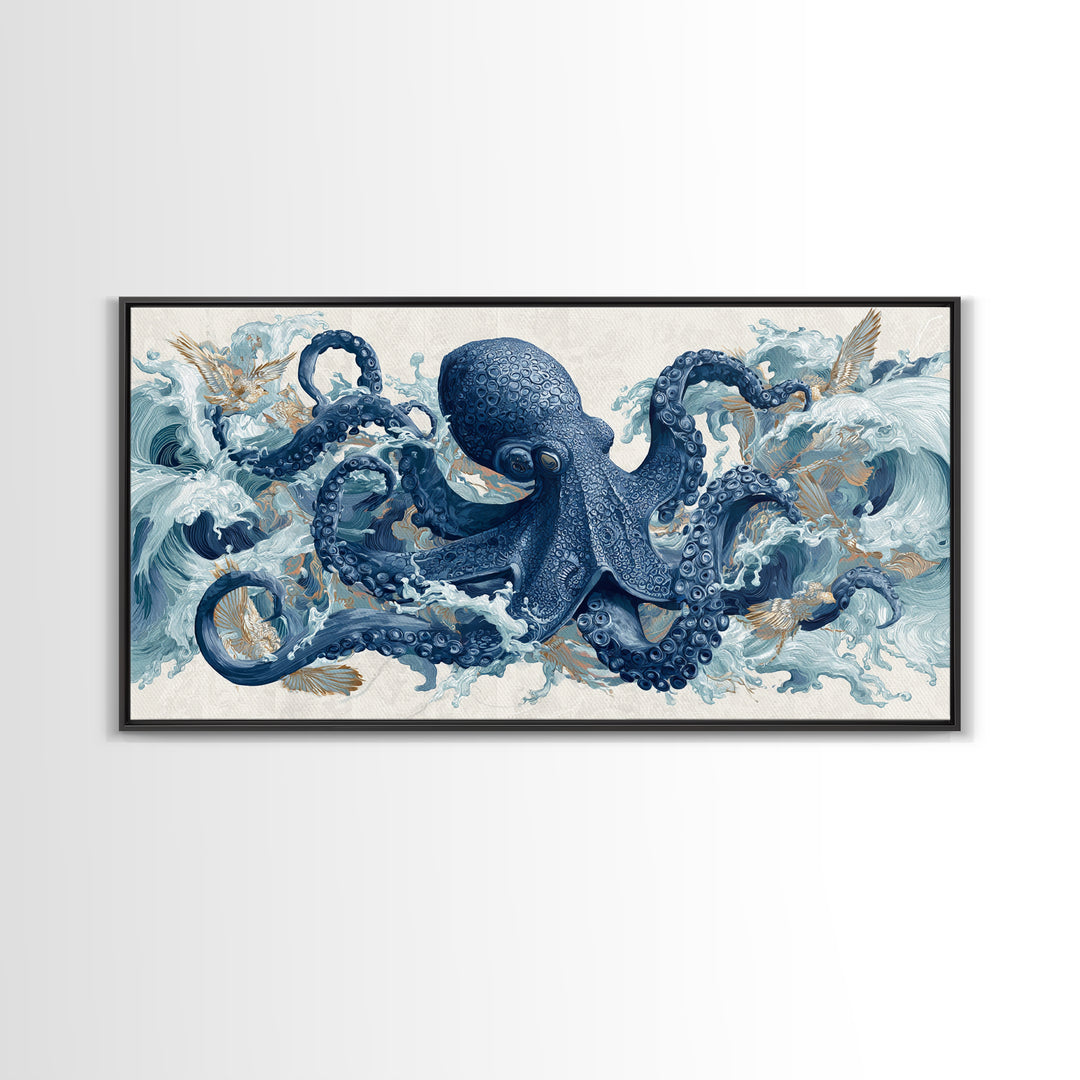 Octopus Wrapped Around an Anchor Canvas Print, Nautical Art, Oil Painting, Coastal Decor, Fine Art, Harbor, Beach Decor, NAU-2x1-57