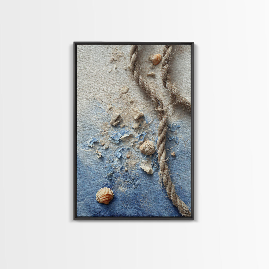Lobster and Rope Coastal Illustration Framed Canvas Print, Nautical Art, Contemporary Art, Coastal Decor, Fine Art, Harbor, NAU-2x3-4